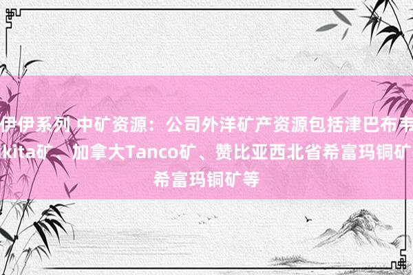 伊伊系列 中矿资源：公司外洋矿产资源包括津巴布韦Bikita矿、加拿大Tanco矿、赞比亚西北省希富玛铜矿等