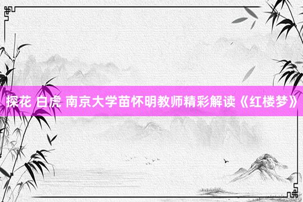 探花 白虎 南京大学苗怀明教师精彩解读《红楼梦》